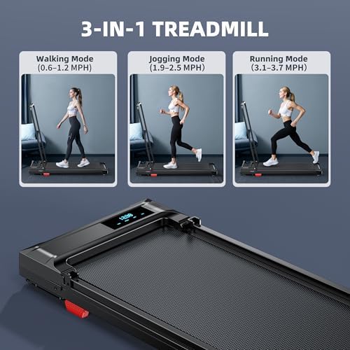 Walking Pad Treadmill for Home - Folding Treadmills with Handle Bar Portable Compact Fold up Indoor Foldable Handles Electric Walk Pads Small Spaces Mini Running Quiet Under Bed Office