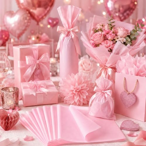 Pink Tissue Paper - 100 Sheets Wrapping Paper for Pink Birthday Decorations