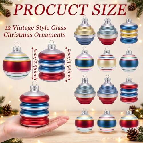 12 Pcs Vintage Glass Christmas Ornament Reflector Decor, Delicate