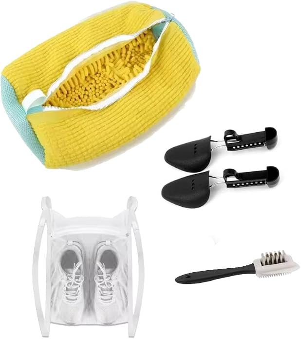 Shoe Laundry Cleaning Bag for Sneakers Tennis Shoes, 1pc Shoe Washing Machine bag, 2 Pairs of Adjustable Shoe Trees, 1 Cleaning Shoe Brush, 1 Bag for Drying Shoes, bolsa de zapatos para lavadora
