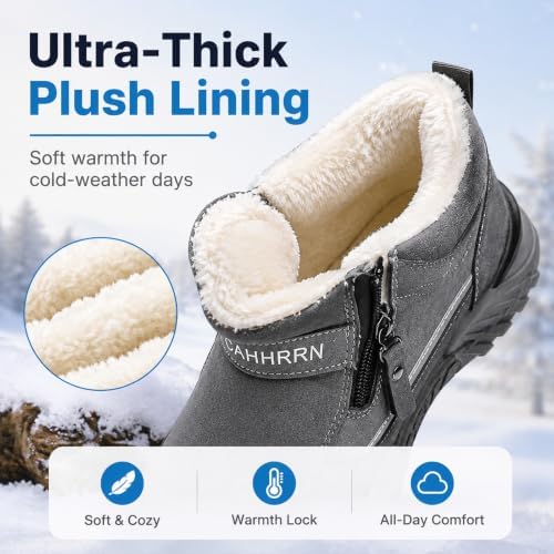 Men's Winter Warm Snow Boots Waterproof Zip‑Up Fur‑Lined Ankle Booties Anti‑Slip Outdoor Footwear for Hiking Commute & Daily Leisure