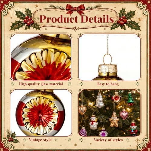 Havawish 24 Pcs Vintage Glass Christmas Tree Ornaments Set
