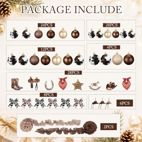 Leitee 109 Pcs Western Christmas Tree Decorations, Cowboy Ornament Set