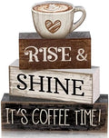 Moucuny 4 Pcs Farmhouse Coffee Bar Sign Decor Wooden It's Coffee Time Sign
