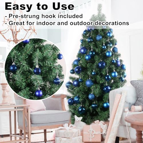 Royal Blue 1.6" Small Christmas Balls Christmas Tree Decoration Ornaments Shatterproof Hanging Balls for Birthday Halloween Holiday Wedding Decorations Set of 24pcs