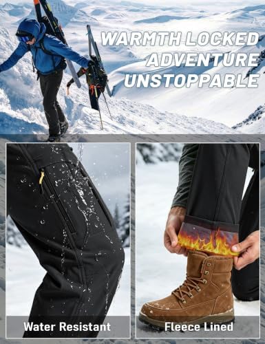 TACVASEN Men's Ski Snow Pants Winter Fleece Lined Waterproof Insulated