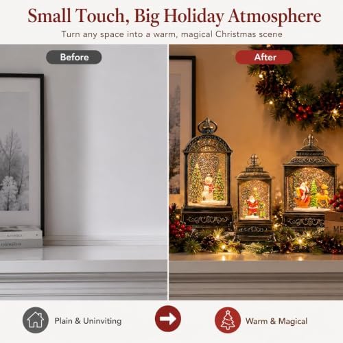 Christmas Snow Globe Lantern，White‑Snowman & Kids