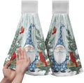 Winter Gnome Kitchen Hanging Towels Set of 2 Xmas Snowflake Pine Tree Cardinal Hand Towels with Hanging Loops Tea Bar Dish Cloths Dry Towel Soft Absorbent Bath Tie Towel for Bathroom