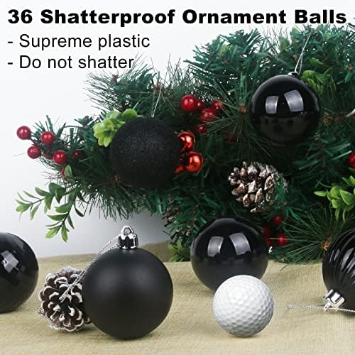 Black 2.5" Christmas Balls Christmas Tree Decoration Ornaments Shatterproof Hanging Balls for Birthday Halloween Holiday Wedding Decorations Set of 36pcs