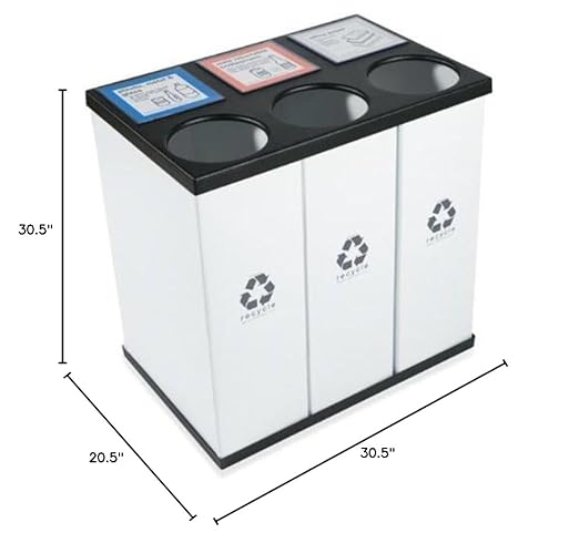 RecycleBoxBin Triple Recycling Bin - Large Capacity (25 gal. per Bin), All Plastic, Light-Weight, with Changeable Label System