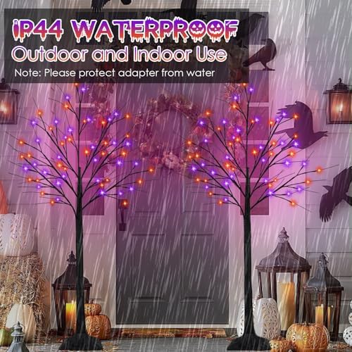 2 Pack 6FT Lighted Black Halloween Tree with 288 LED Orange & Purple Lights