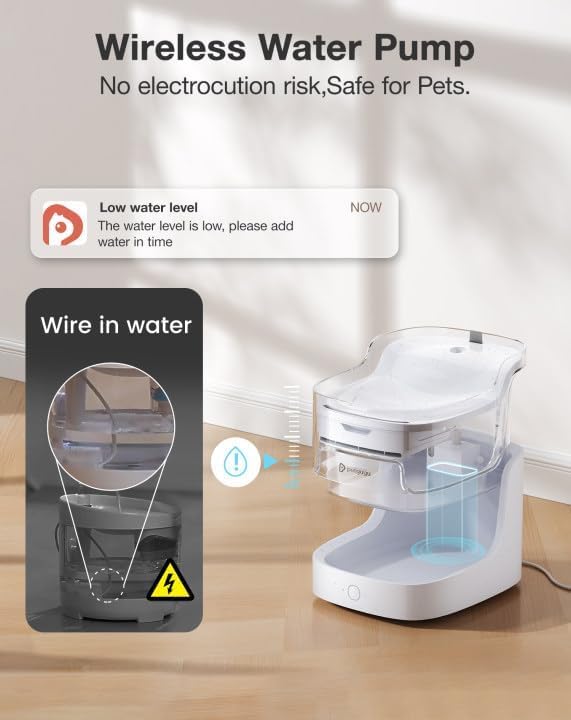 PETGUGU Cat Water Fountain Indoor Cat Fountain with Wireless Pump, 8 Layers Filters, 2L Pet Water Fountain, Automatic Dog Water Dispenser