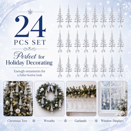 24 Pcs Christmas Tree Decoration Crystal Hanging Ornaments