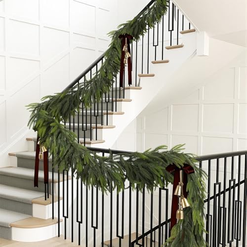 N&T NIETING 12FT Christmas Norfolk Pine Garland Real Touch Pine Artificial Garlands Faux Greenery Garland Winter Christmas Garland for Table Mantle Fireplace Indoor Outdoor Xmas Decorations (1 Pcs)