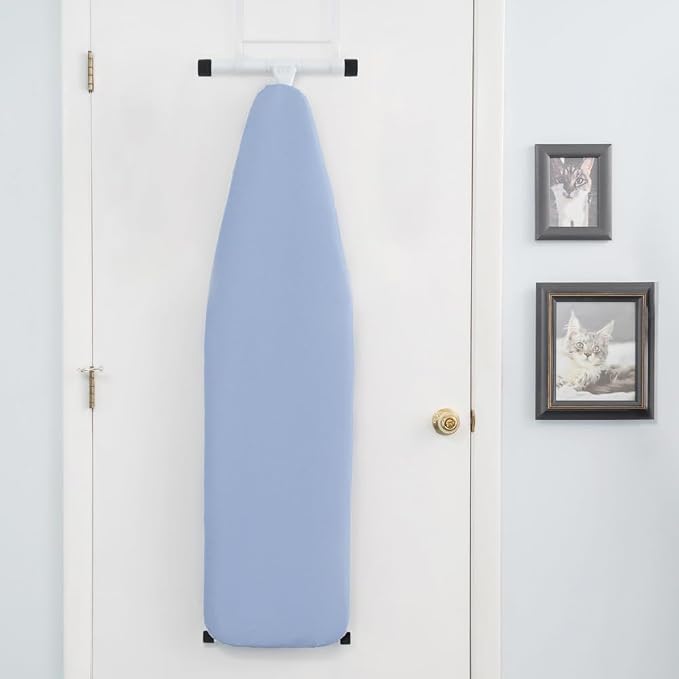 Full Size Ironing Board with Cover & Pad – USA-Made with Enhanced Grip Feet for Extra Stability – Adjustable Steel T-Legs 35" H – Perforated Top – Durable Iron Board for Home Laundry Room Light Blue
