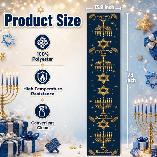 Hanukkah Decorations - Navy Blue Gold Hanukkah Table Runner