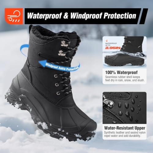 Men's Snow Boots, Insulated Waterproof Winter Duck Boots