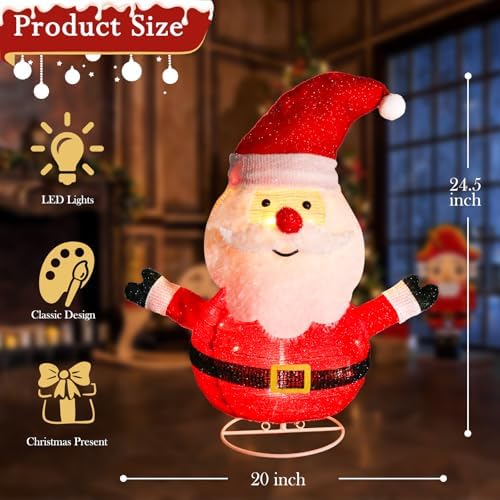 24.5" Lighted Christmas Santa, 3D Pre‑Lit Indoor Outdoor Decor