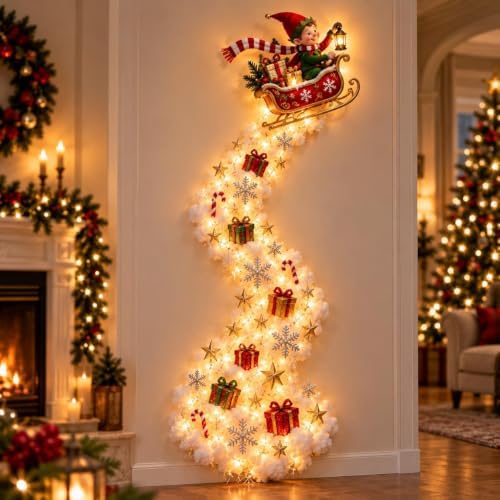 Christmas Magic Trail Wall Light, Santa Sleigh Reindeer Hanging Decoration