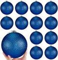 Poen 12 Pcs 6 Inch Large Glitter Christmas Ball Ornament, Dark Blue