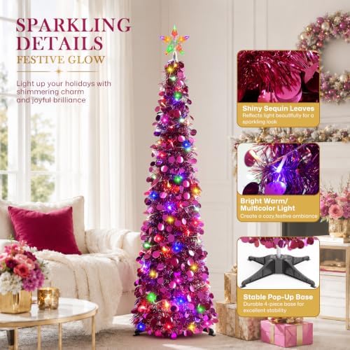 5FT Pop Up Christmas Tree with Lighted Top Star for Christmas Decorations