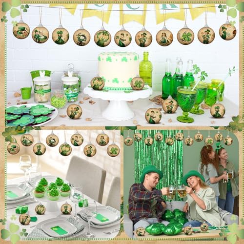Outus 16 Pcs Vintage St. Patrick's Day Tree Ornaments Ball St. Patrick's Day Decorations for Tree Vintage Style Shamrock Luck Irish Hanging Ornaments Farmhouse Home Decoration Holiday Party Favors