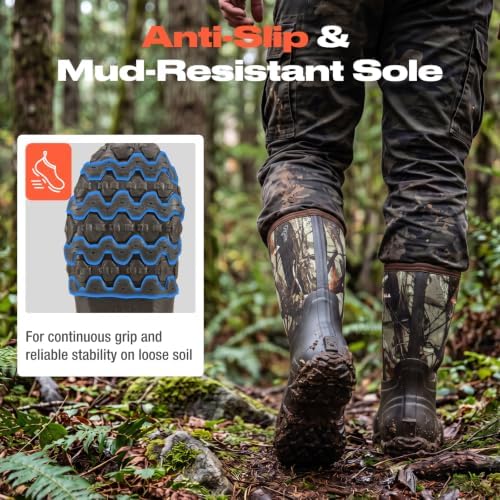 HISEA Men's Rain Boots Neoprene Rubber Boots Waterproof Insulated Mud Boots