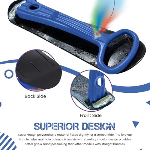 Geospace Winter Fun Ski Skate, Foldable Snow Scooter, Ski Skooter, Snow Sled, and Kids Snowboard with LED Light – Multi-Purpose Portable Sandboard, Snow Skate, and Kids/Teenager Sled for All Ages