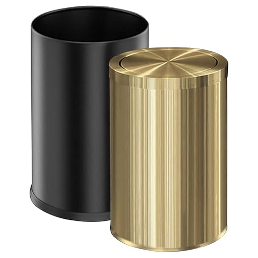 9 Liter/2.4 Gallon, Gold Trash can with Swing lid, Brass Small Trash can, Gold Trash Bin with Lid for Office, Living Room,Bathroom，Restaurant Bathroom