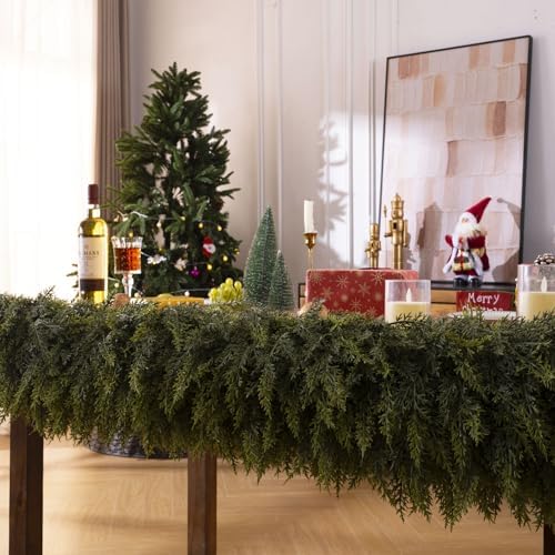 6Ft Christmas Garland,Real Touch Cedar Garland,Realistic Faux Pine Garlands