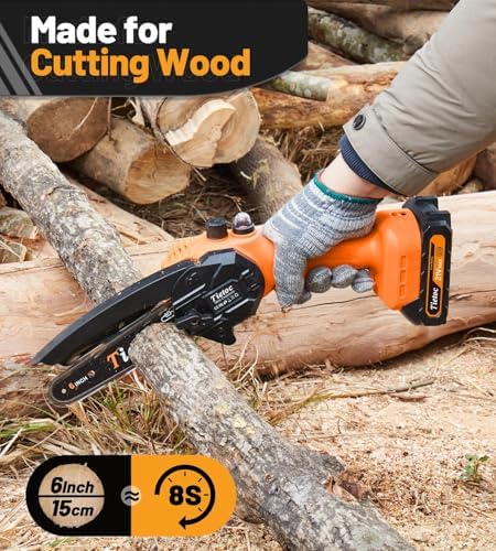 Tietoc Mini Chainsaw 6 Inch Cordless, Portable Electric Chain Saw Small Handheld Battery Powered Super Saws