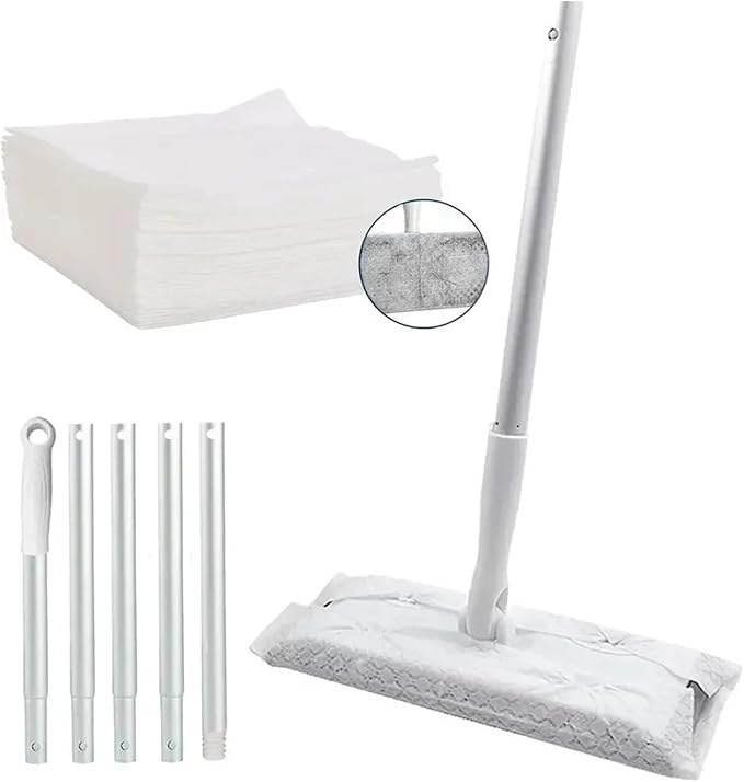 1Set Home Electrostatic Dust Collector Mop Foldable Long Handle with Disposable Vacuum Paper Floor Household Cleaning Tool(1Pack Paper and Mop)