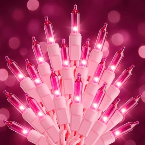 Pink Christmas String Lights, 100 Count Incandescent Valentines Day Decorations Outdoor, 20FT Connectable Valentine Lights Mini Fairy Light for Indoor Xmas Wedding Party Valentine's tree Decoration