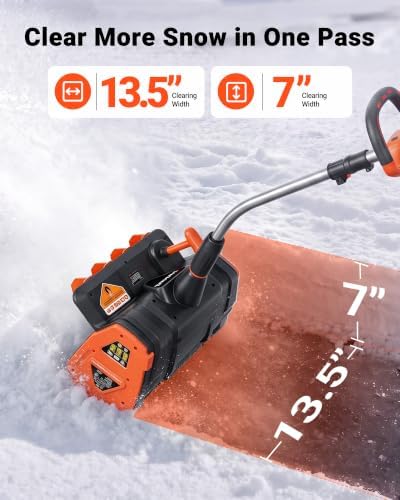 VOLTASK 48V 13.5 Inch Brushless Cordless Snow Shovel, Electric Snow Blower Battery Powered with Adjustable Plate, 2 * 24V 4.0Ah Battery & Quick Charger, Lightweight for Driveways, Sidewalks, Decks