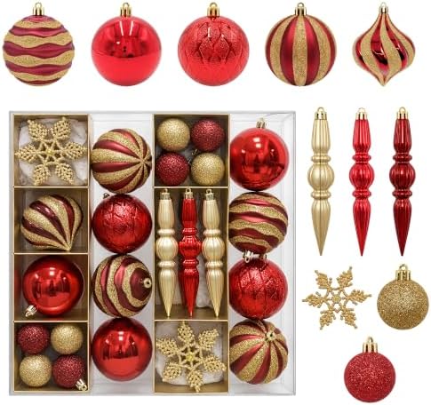 Emberlane Christmas Ball Ornament Set,50PCS,Shatterproof with Hooks