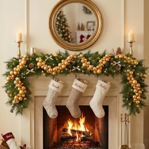 Silipull 5 Pcs 2.3 ft Large Christmas Ball Garland Ornaments, Gold
