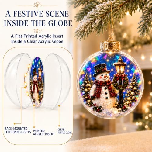 Lighted Snowman Ornament with Prismatic Sparkle, 3.15 Inch Christmas Decor