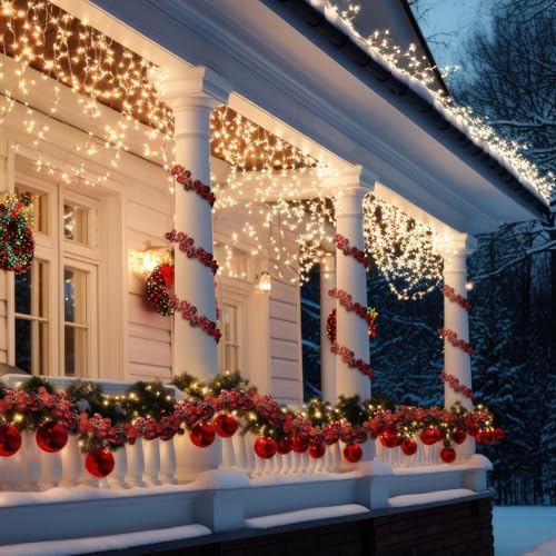 2 Pcs 6 ft Christmas Ball Ornament Garland, Burgundy