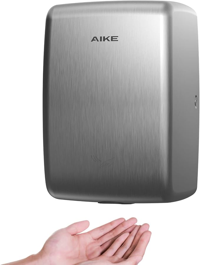 AIKE UL Approved Compact Jet Hand Dryer Hard-Wired Friendly, 1350W 120V Brushed Stainless Steel Model AK2803D