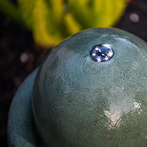 XBrand 25.98" Modern Sphere Water Fountain with LED Light – Indoor Outdoor Stone Texture Floor Fountain, Zen Bubbling Ball Water Feature for Garden Patio Porch