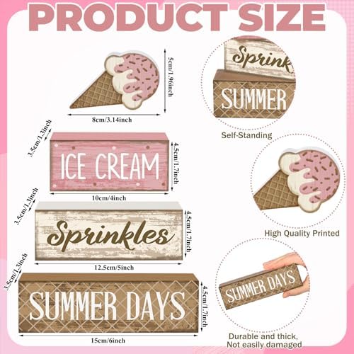 Lineshading 4 Pcs Ice Cream Summer Tiered Tray Decor Table Block Signs