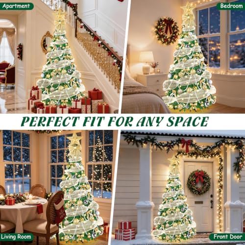 FUSPWEAO 6FT Pre-Lit Pop Up Christmas Tree with Lights for Holiday Decor