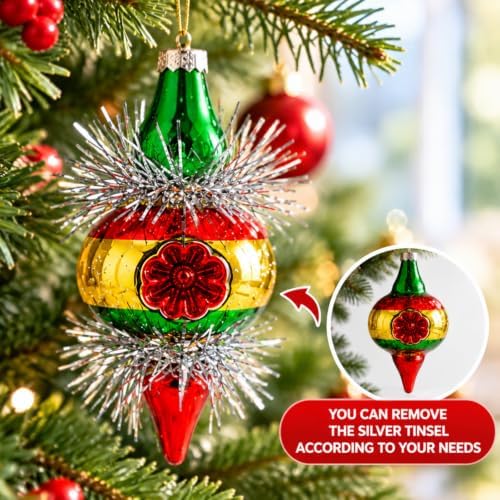 Soulchen 8 Pcs Vintage Glass Christmas Tree Drop Finial Ornaments for Tree