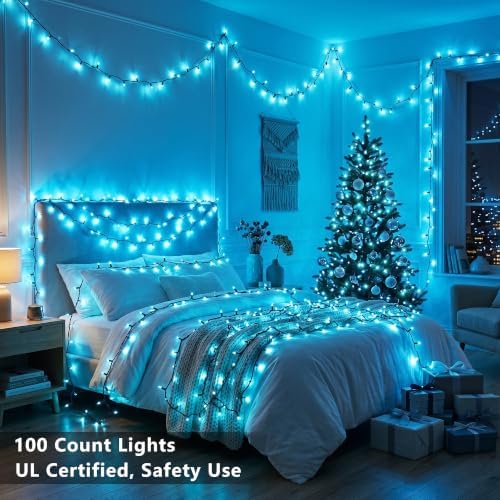 BrizLabs Teal Christmas Lights Outdoor 100 Count 19.7ft Incandescent Lights