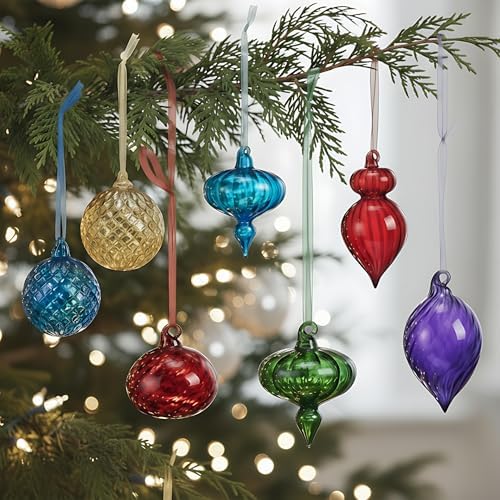 Hungdao 14pcs Vintage Christmas Ornaments Retro Glass Balls, Multicolor