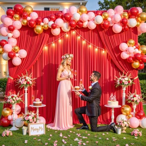 10 Panels Red Backdrop Curtain for Parties Wedding Wrinkle Free Red Photo Curtains Backdrop Drapes Fabric Decoration for Christmas Birthday Party Baby Shower 50ft(W) x 10ft(H)