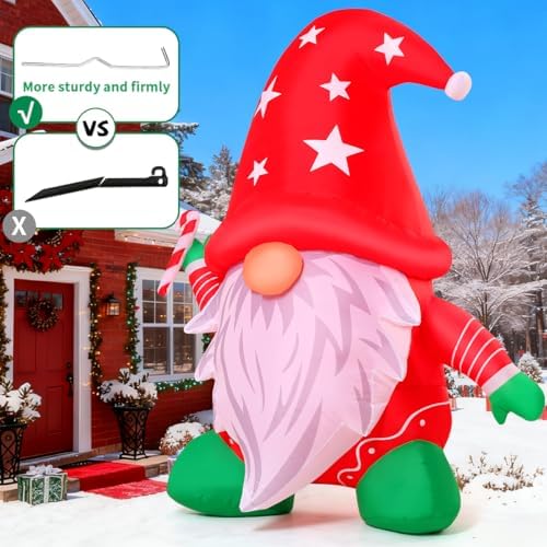 COMIN 6FT Christmas Inflatables Gnome with Candy Cane Outdoor Decorations