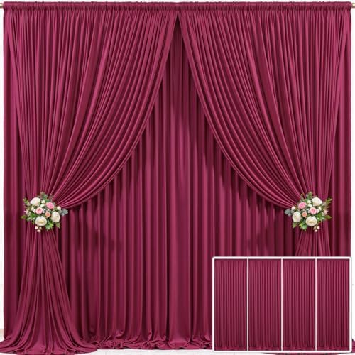 4 Panels Burgundy Backdrop Curtain for Parties Wedding Wrinkle Free Maroon Photo Curtains Backdrop Drapes Fabric Decoration for Birthday Engagement Ceremony 20ft(W) x 10ft(H)