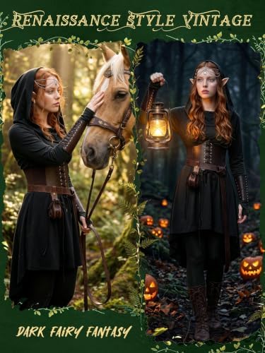 10 Pcs Women Renaissance Halloween Fairy Costume Medieval Hooded Elf Dress