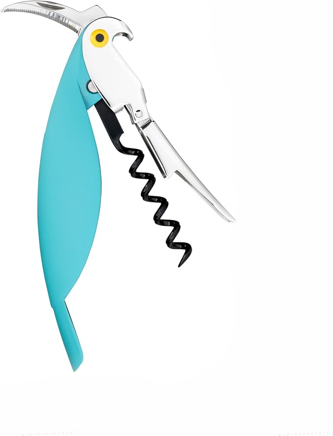 Alessi AAM32 AZ Parrot - Sommelier Design Corkscrew, Cast Aluminum and PC, Light Blue